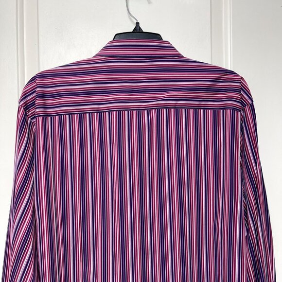 Bugatchi Mens Striped Button-Up Shirt In Shaped Fit Purple/Red XL - Picture 5 of 11